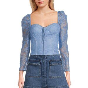 NWT - Chelsea & Violet Sweetheart Neck Tie Front Long Sleeve Fitted Blouse